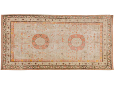 Antique Khotan Handmade Peach Persian Wool Rug With Allover Design