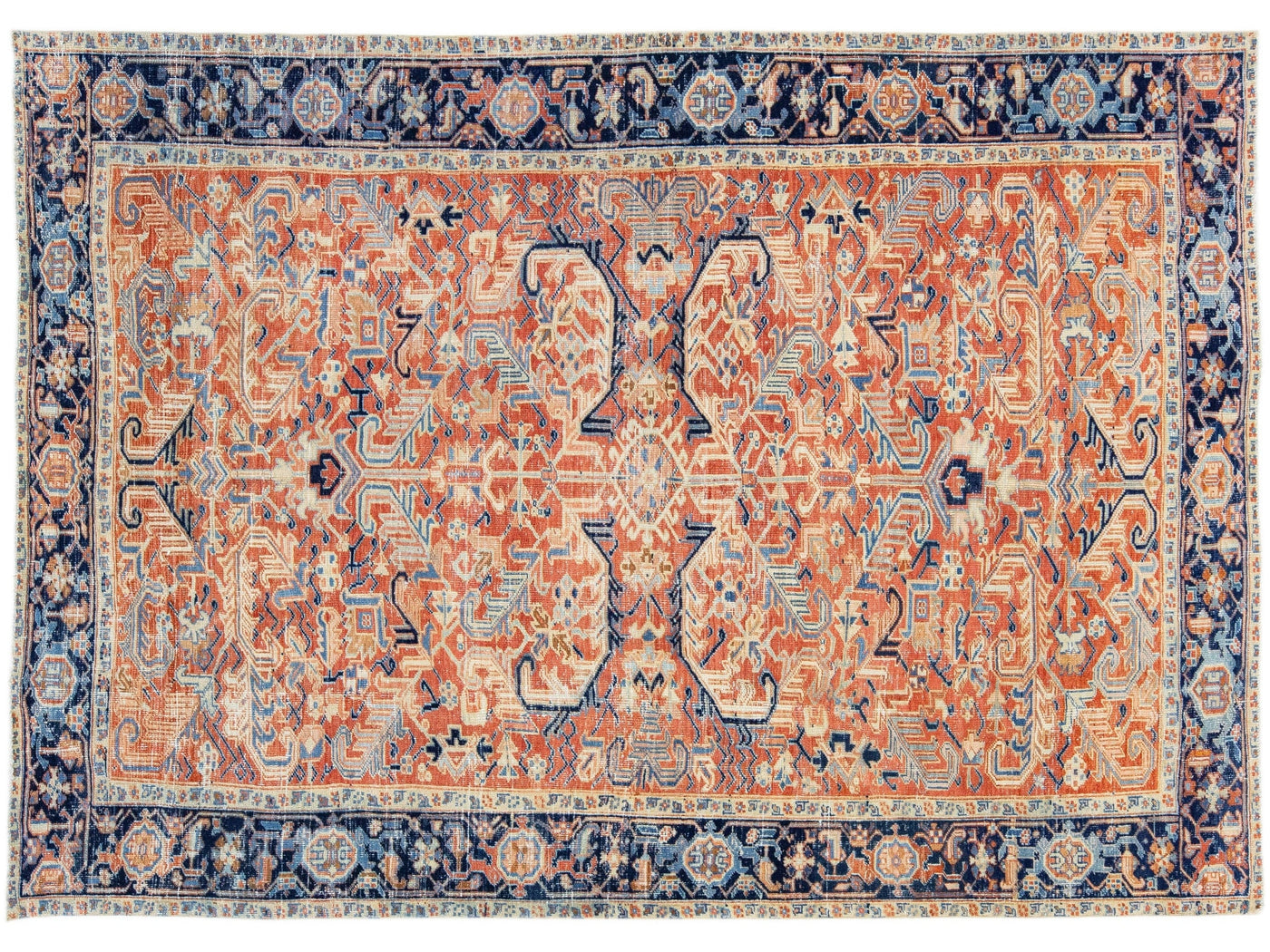 Antique Persian Heriz Rust Handmade Wool Rug with All Over Design