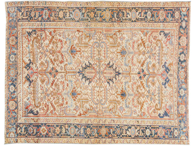 Antique Persian Heriz Handmade Rust Wool Rug with All over Design