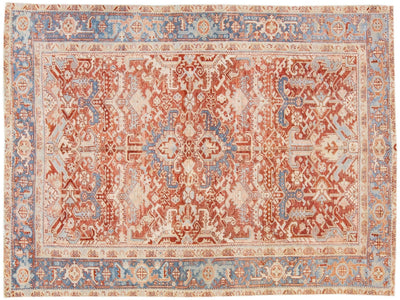 Antique Persian Heriz Handmade Rust Red Geometric Wool Rug