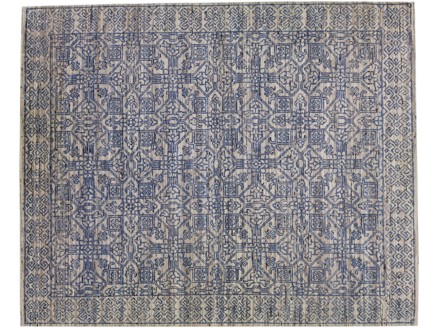 Apadana's Indian Handmade Grey Geometric Wool Rug