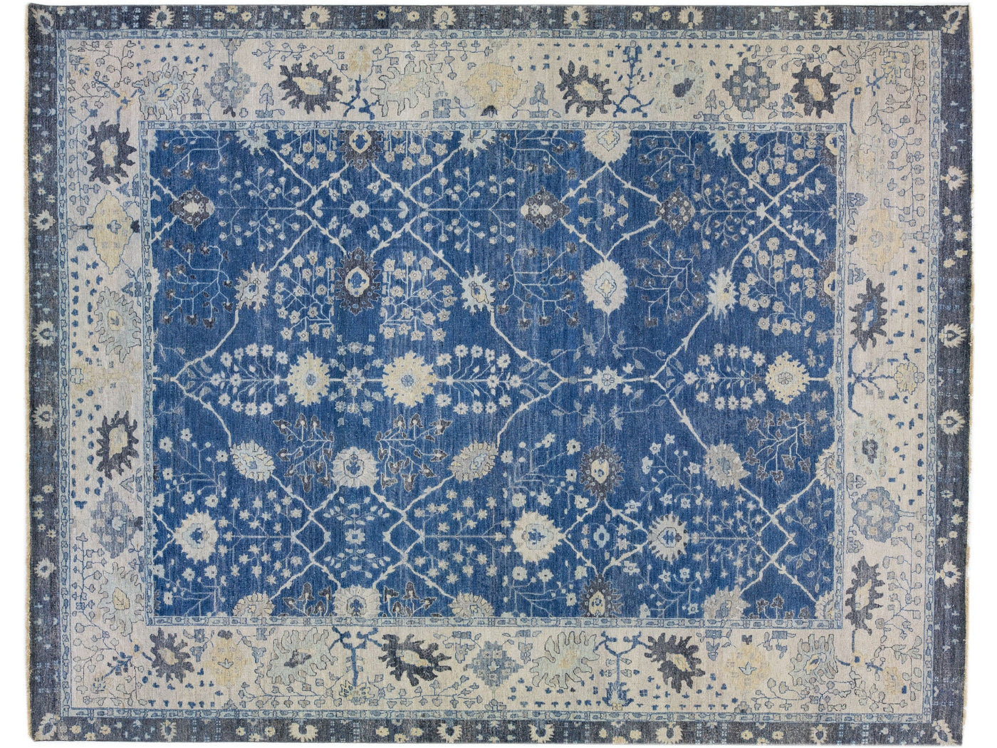 Apadana's Artisan Collection Blue Handmade Floral Indian Wool Rug
