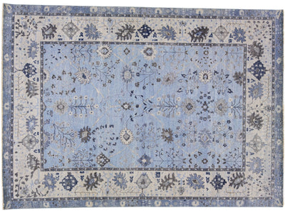 Apadana's Artisan Collection Handmade Floral Light Blue Indian Wool Rug