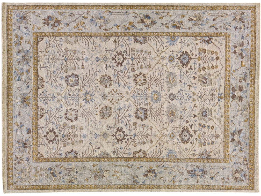 Apadana's Artisan Collection Beige Handmade Floral Indian Wool Rug