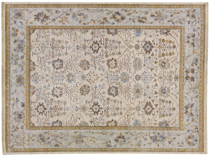 Apadana's Artisan Collection Beige Handmade Floral Indian Wool Rug