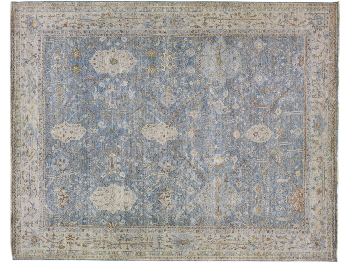 Apadana's Persian Tabriz Style Handmade Floral Blue Wool Rug