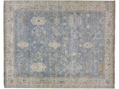 Apadana's Persian Tabriz Style Handmade Floral Blue Wool Rug