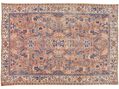 Peach Antique Persian Heriz Handmade Allover Pattern Wool Rug
