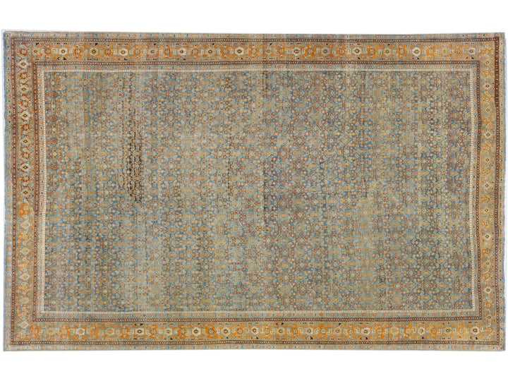 Allover Floral Handmade Antique Persian Malayer Wool Rug in Blue