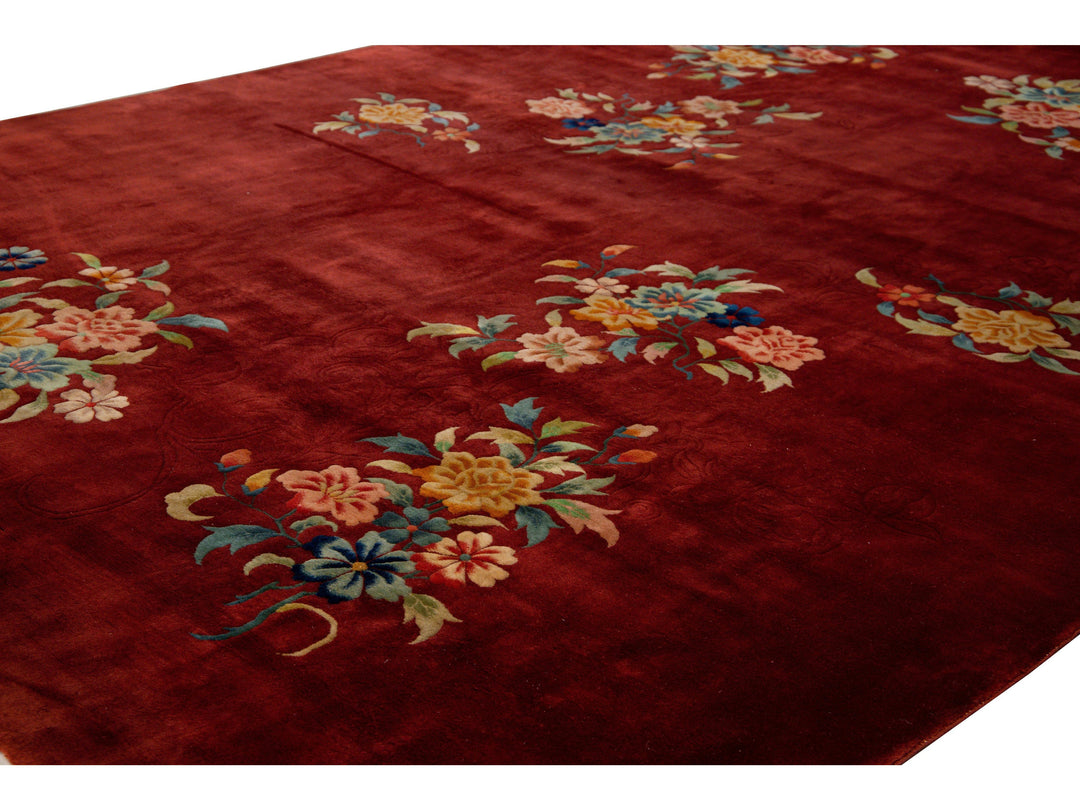 Antique Chinese Art Deco Wool Rug 10 X 14