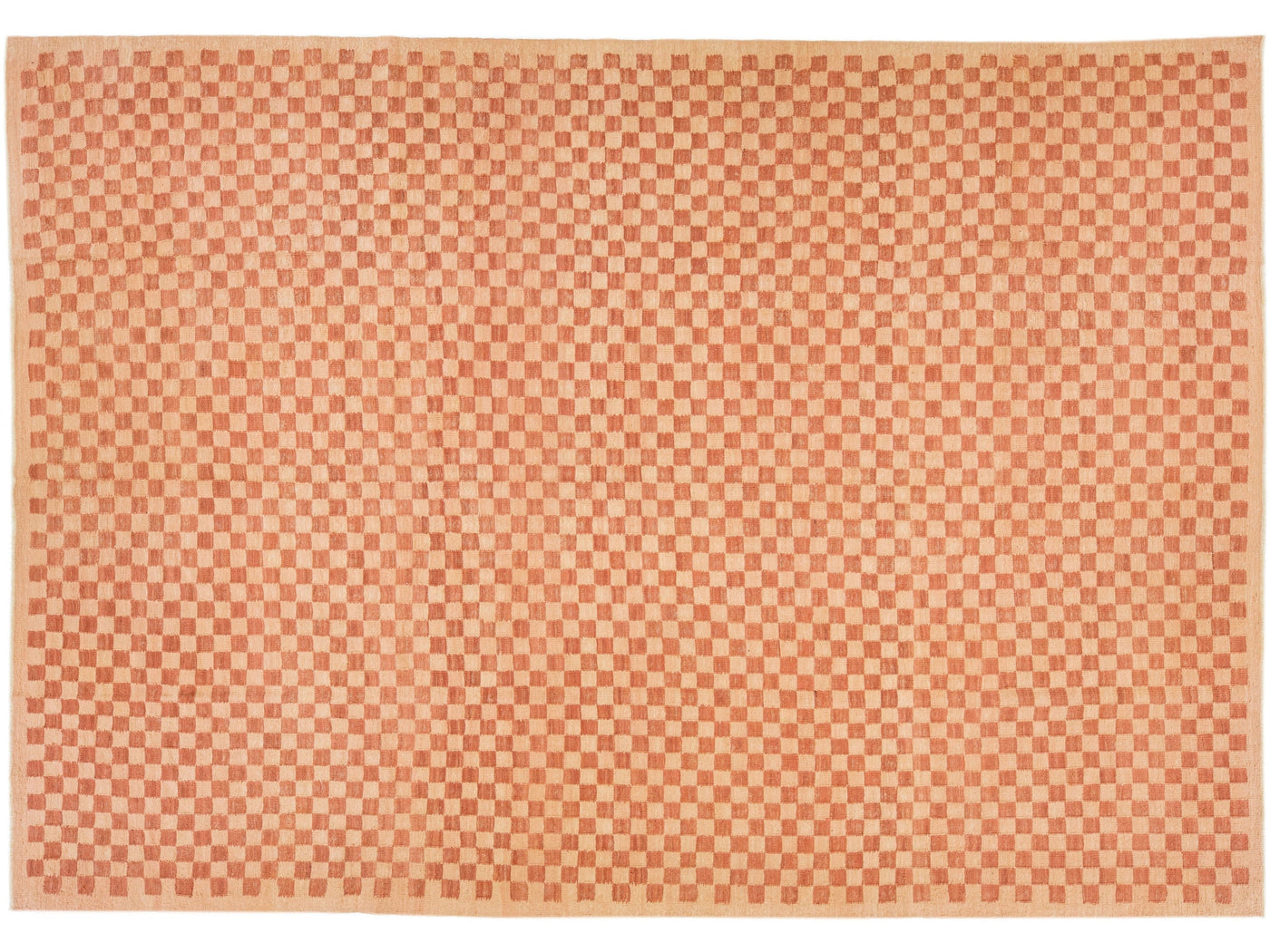 Orange Modern Kilim Handmade Wool Rug With Checker Design