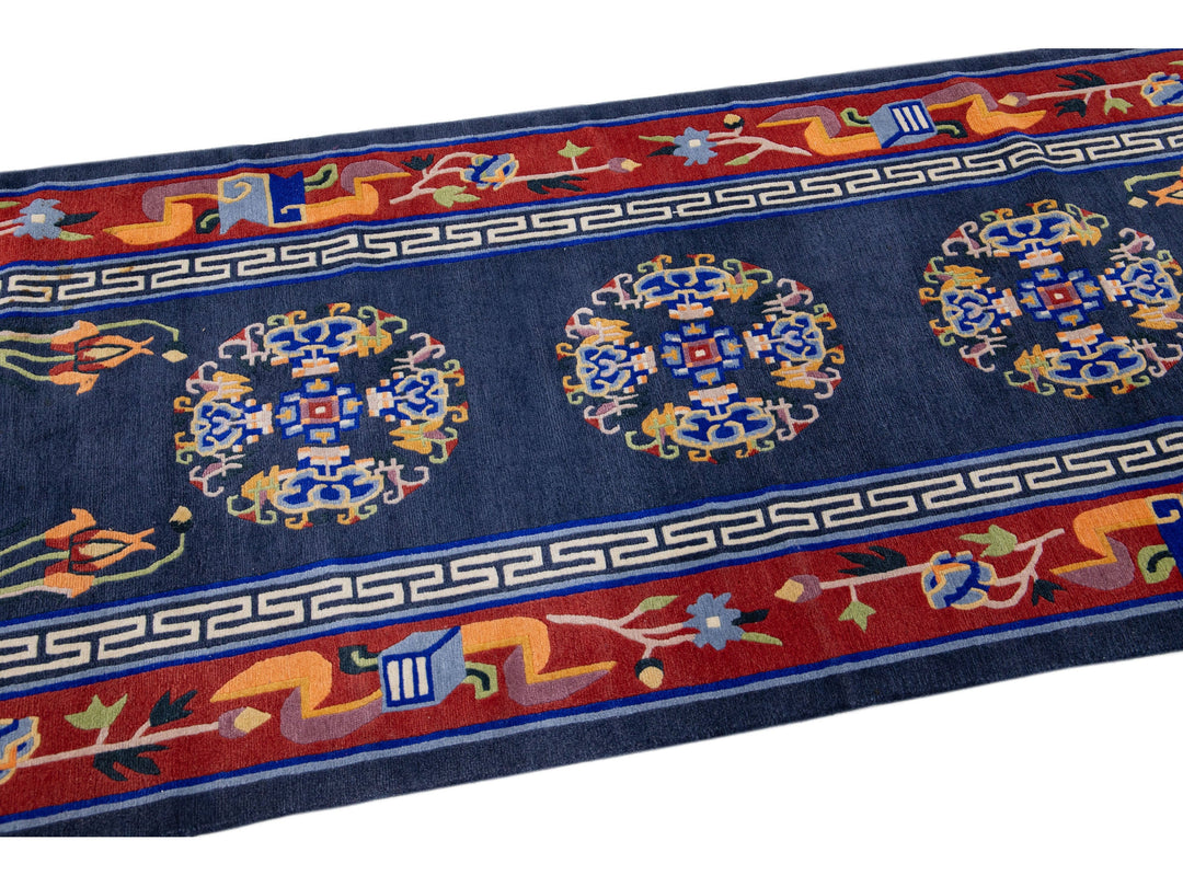 Vintage Art Deco Chinese Wool Rug 3 X 8