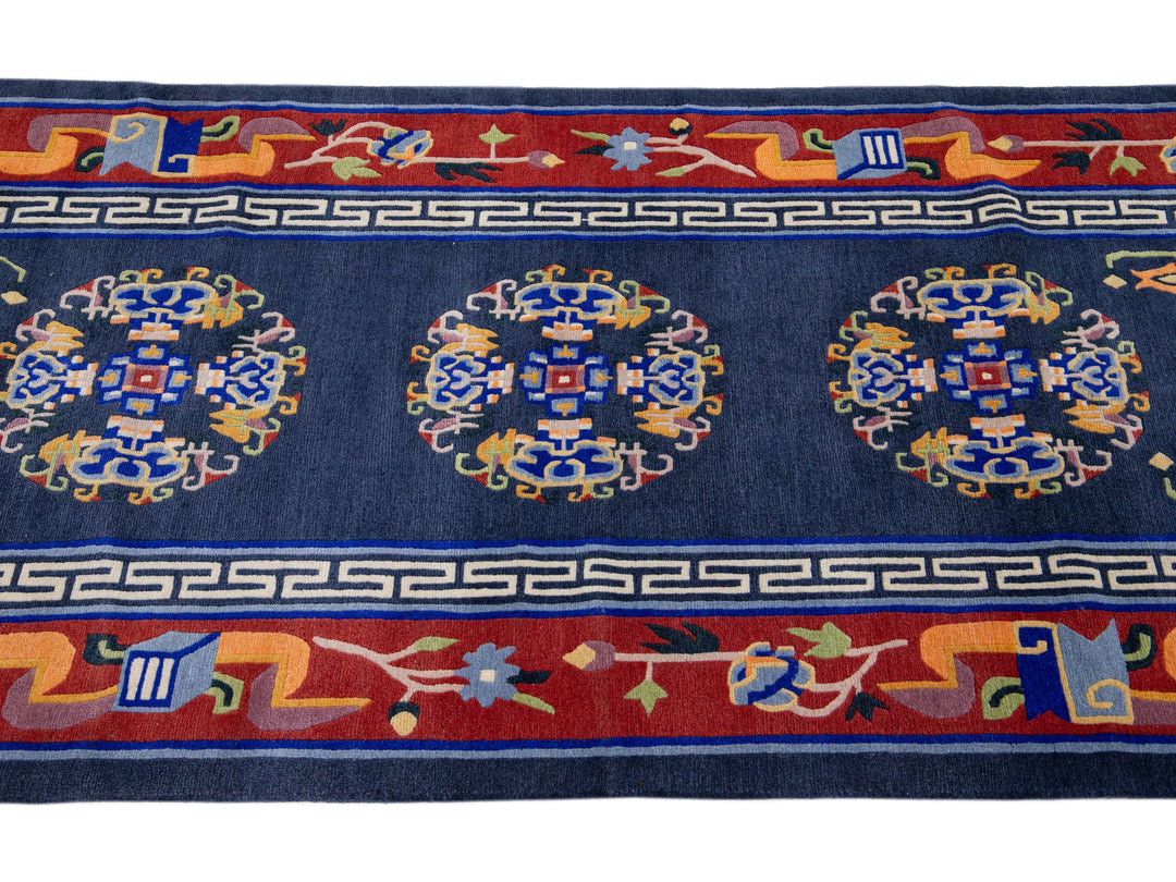 Vintage Art Deco Chinese Wool Rug 3 X 8