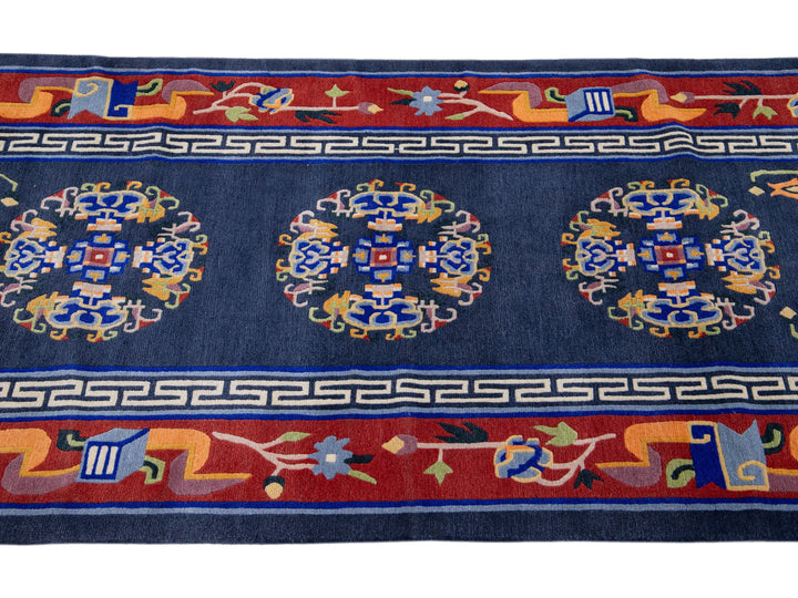 Vintage Art Deco Chinese Wool Rug 3 X 8