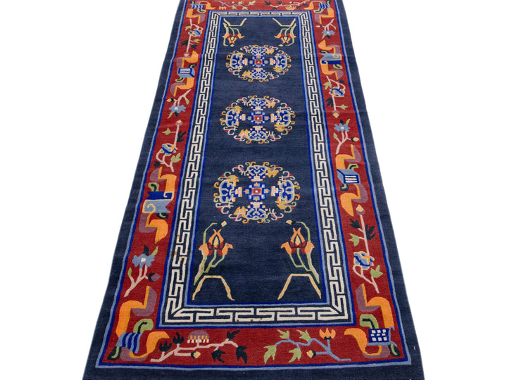 Vintage Art Deco Chinese Wool Rug 3 X 8