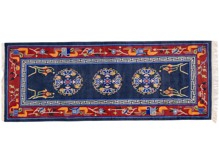 Vintage Art Deco Chinese Wool Rug 3 X 8
