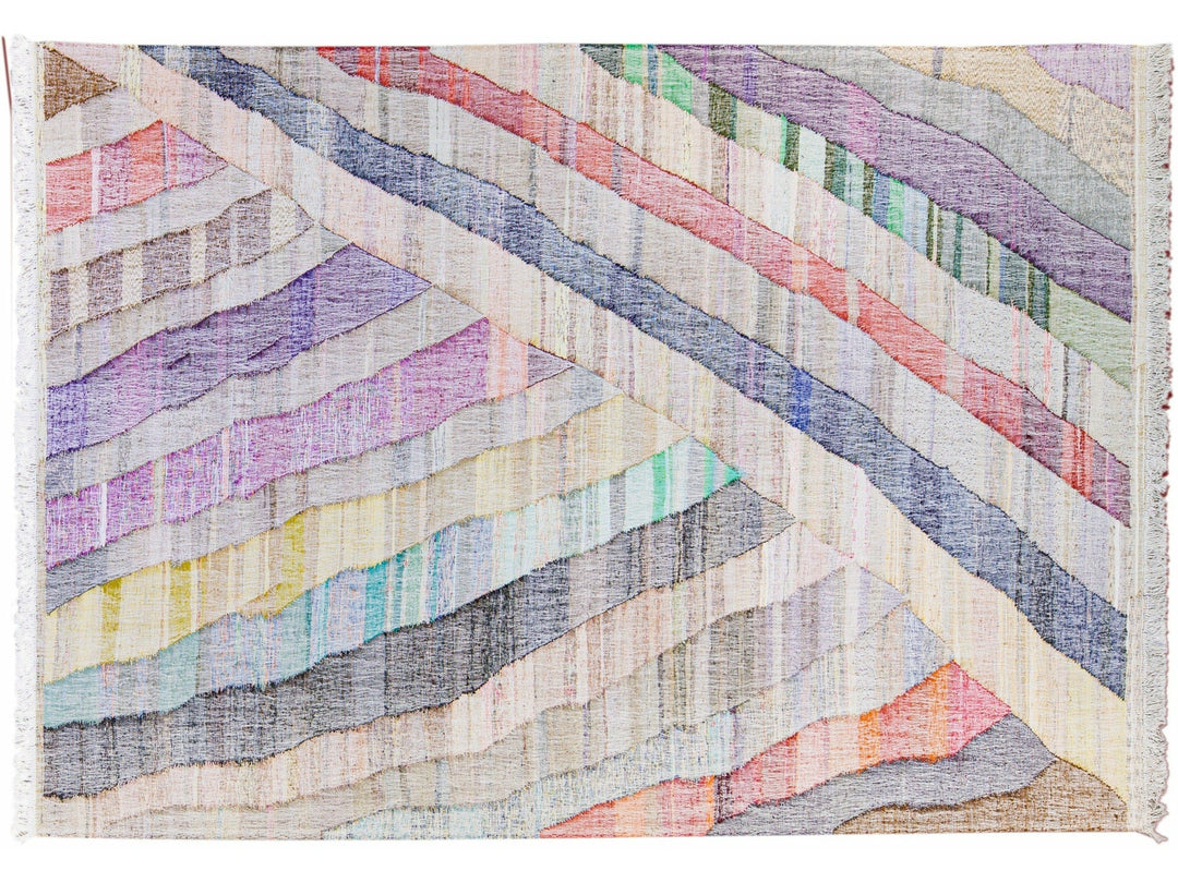 Vintage Turkish Kilim Flatweave Geometric Multicolor Wool Rug