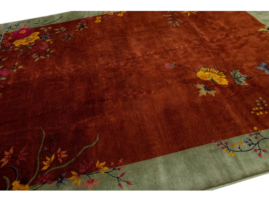 Antique Chinese Art Deco Wool Rug 9 X 12