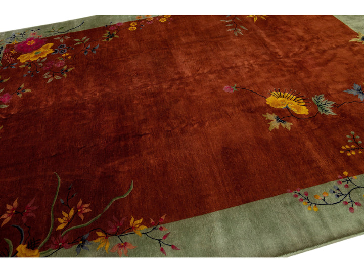 Antique Chinese Art Deco Wool Rug 9 X 12