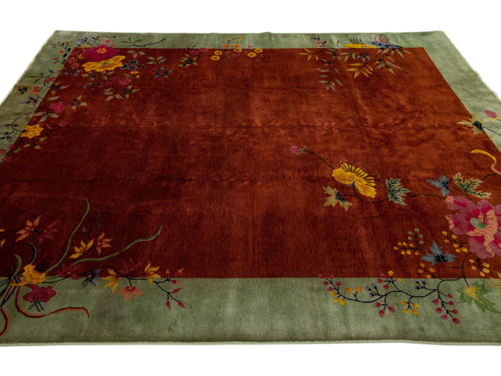 Antique Chinese Art Deco Wool Rug 9 X 12