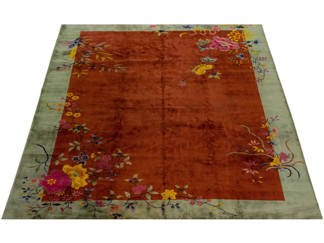 Antique Chinese Art Deco Wool Rug 9 X 12