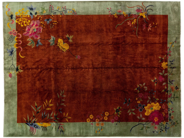 Antique Chinese Art Deco Wool Rug 9 X 12