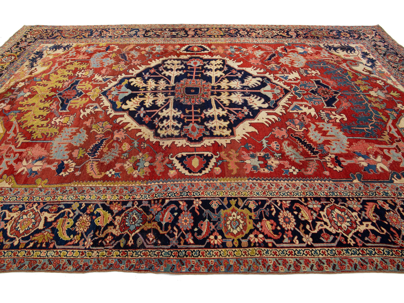 Antique Heriz Wool Rug 9 X 13