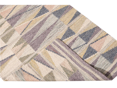 Modern Swedish Style Handmade Geometric Long Multicolor Wool Runner