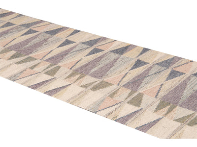 Modern Swedish Style Handmade Geometric Long Multicolor Wool Runner