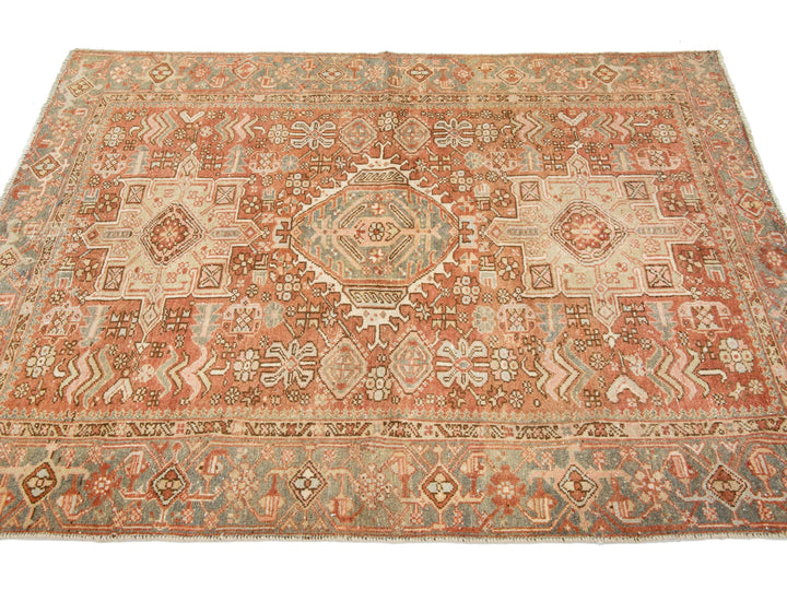 Antique Heriz Wool Rug 5 X 6