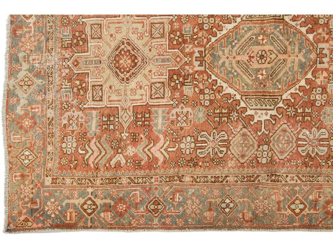 Antique Heriz Wool Rug 5 X 6