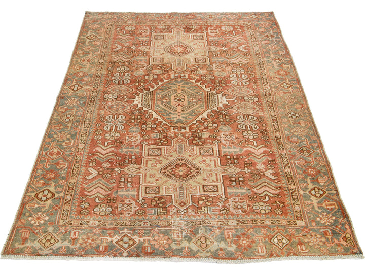 Antique Heriz Wool Rug 5 X 6