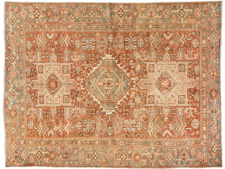 Antique Heriz Wool Rug 5 X 6
