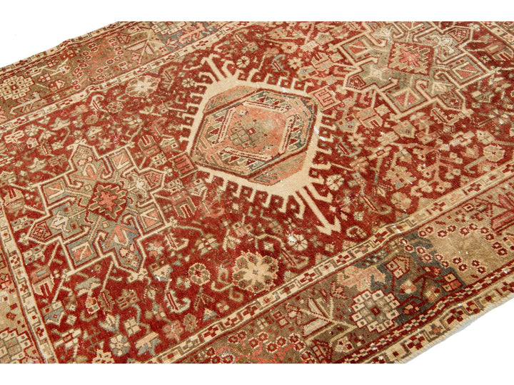 Antique Heriz Wool Rug 5 X 6