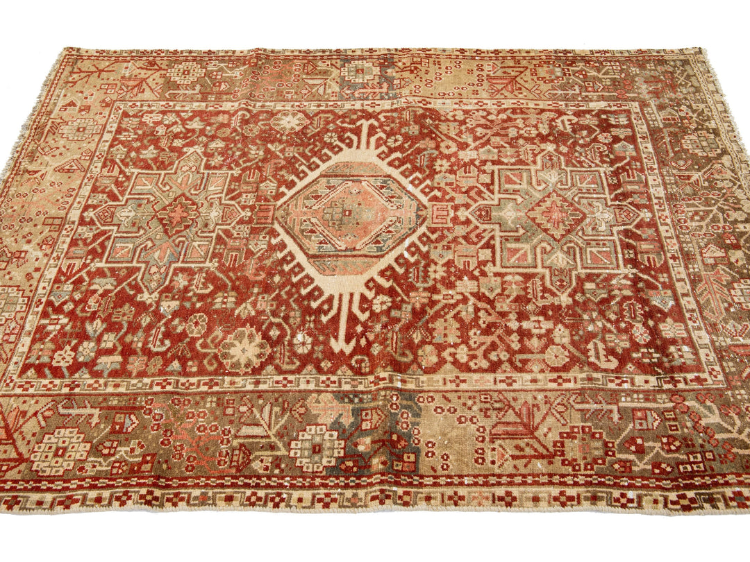 Antique Heriz Wool Rug 5 X 6