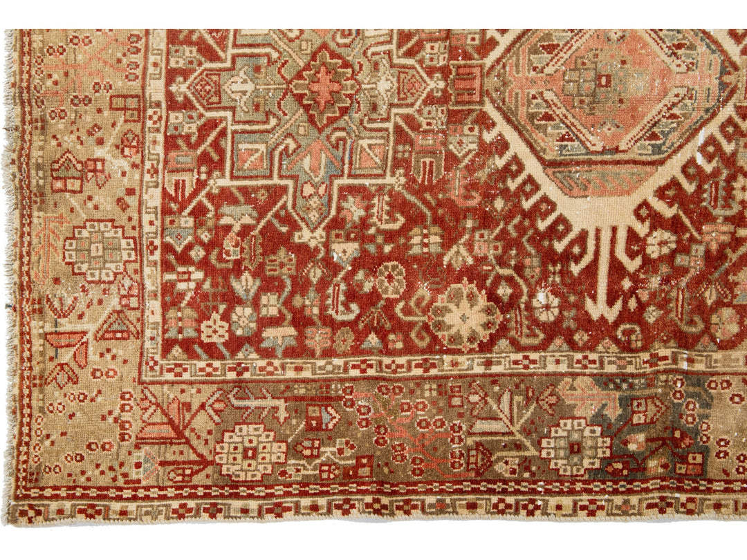 Antique Heriz Wool Rug 5 X 6