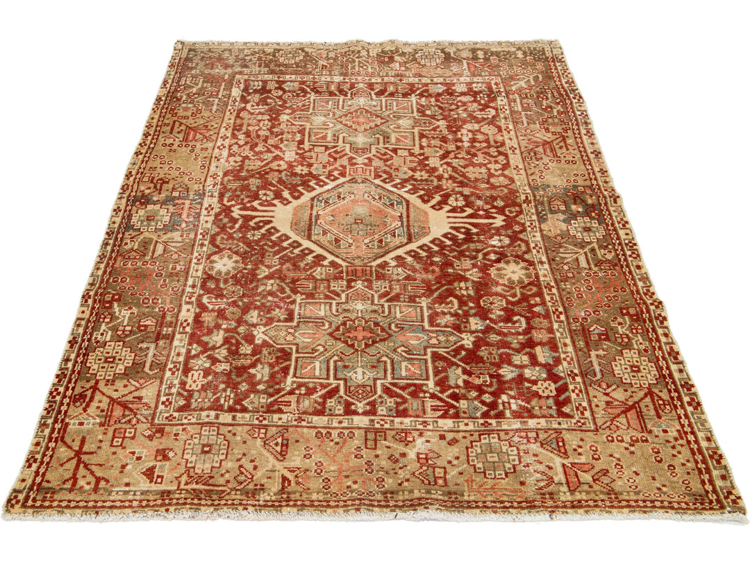 Antique Heriz Wool Rug 5 X 6