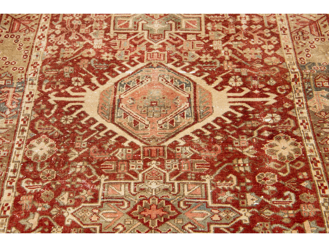 Antique Heriz Wool Rug 5 X 6