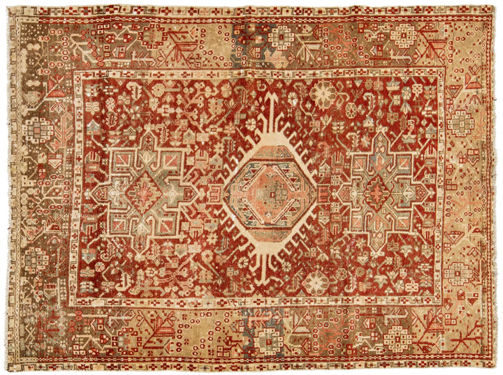 Antique Heriz Wool Rug 5 X 6