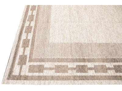Contemporary Swedish Style Beige Handmade Room Size Designed Wool Rug