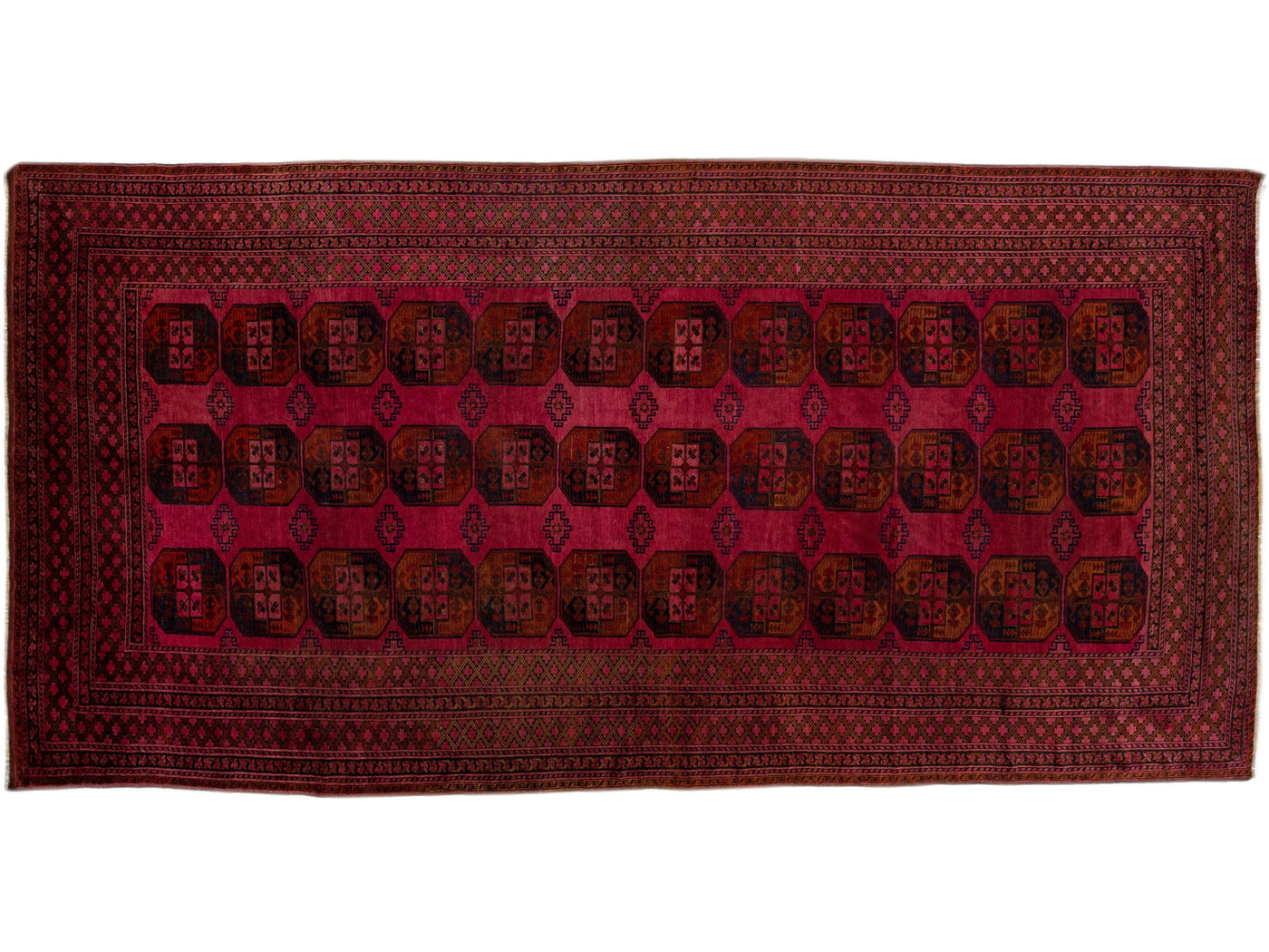 Antique Turkmen Handmade Red Oversize Wool Rug with Gul Motif