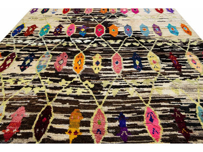 Modern Brown Turkish Tulu Handmade Multicolor Tribal Designed Wool Rug