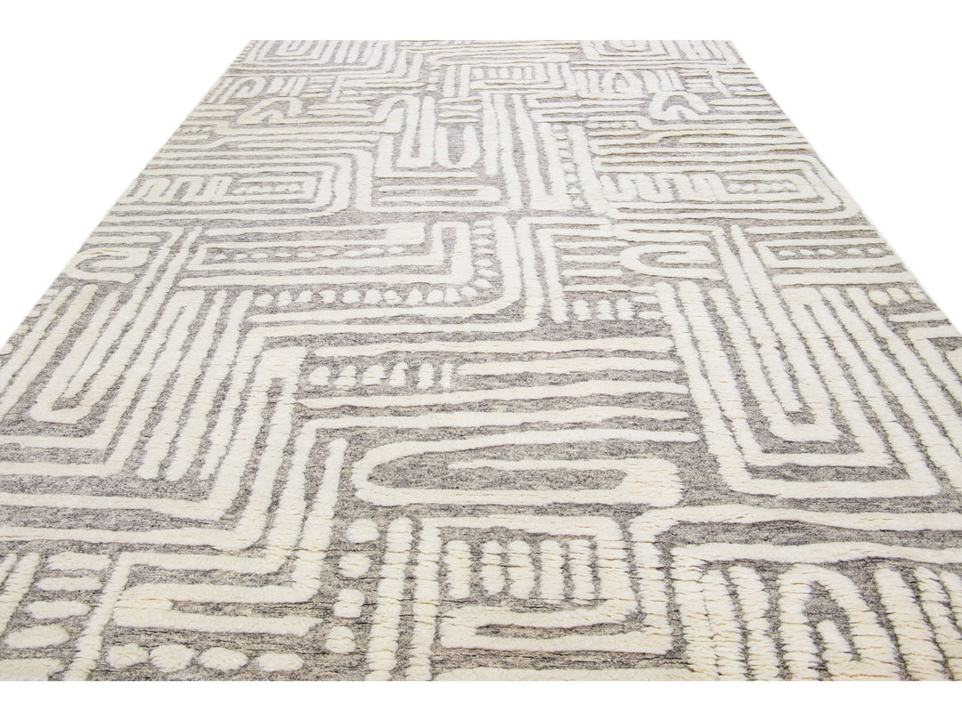 Modern Abstract Moroccan Wool Rug 10 X 14