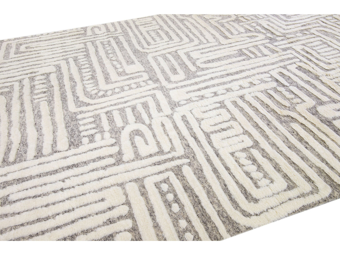 Modern Abstract Moroccan Wool Rug 10 X 14