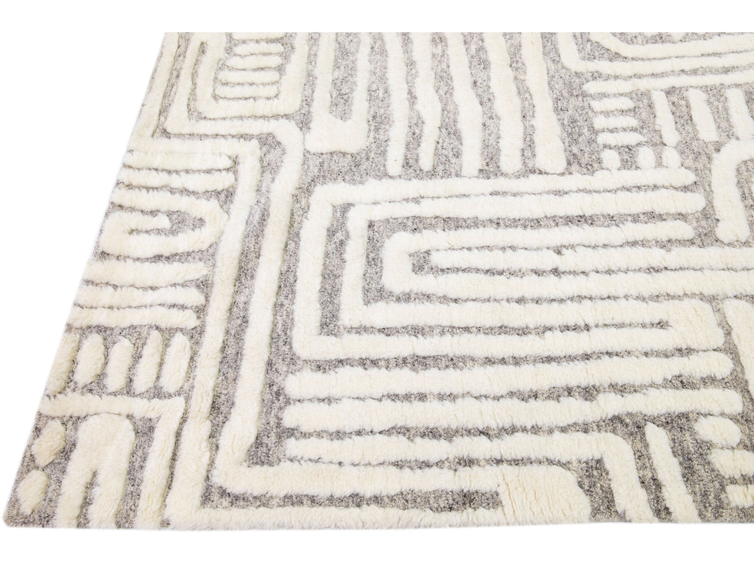 Modern Abstract Moroccan Wool Rug 10 X 14