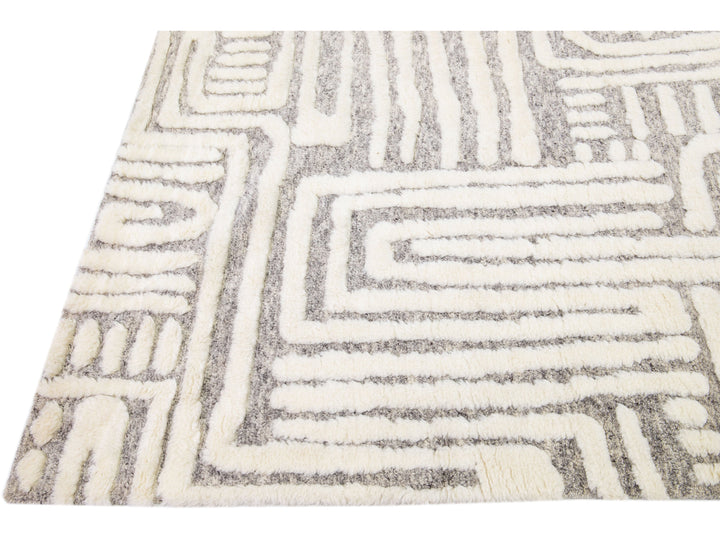 Modern Abstract Moroccan Wool Rug 10 X 14