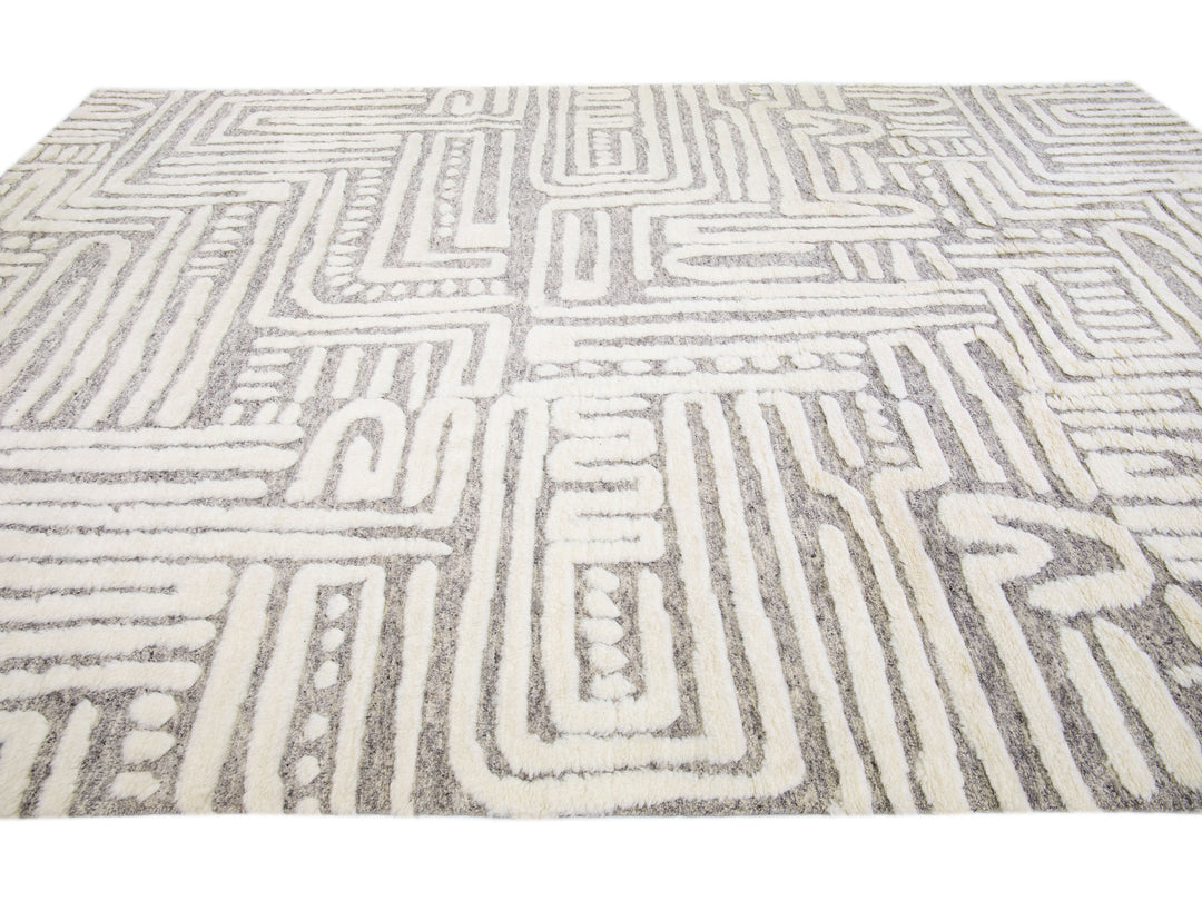 Modern Abstract Moroccan Wool Rug 10 X 14