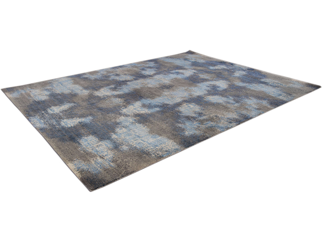 Modern Abstract Wool and Silk Rug 9 X 12