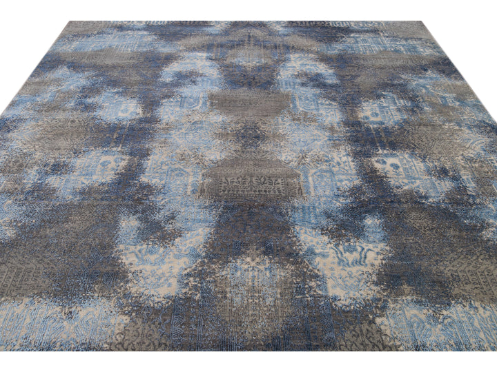 Modern Abstract Wool and Silk Rug 9 X 12