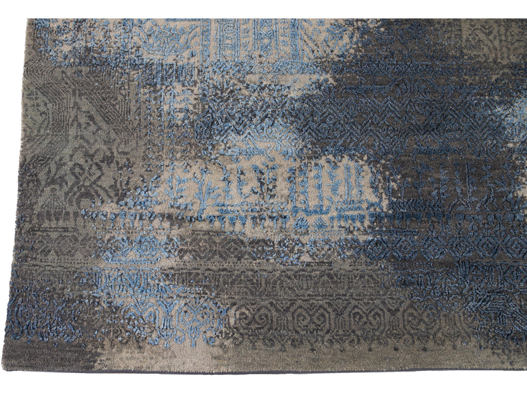 Modern Abstract Wool and Silk Rug 9 X 12